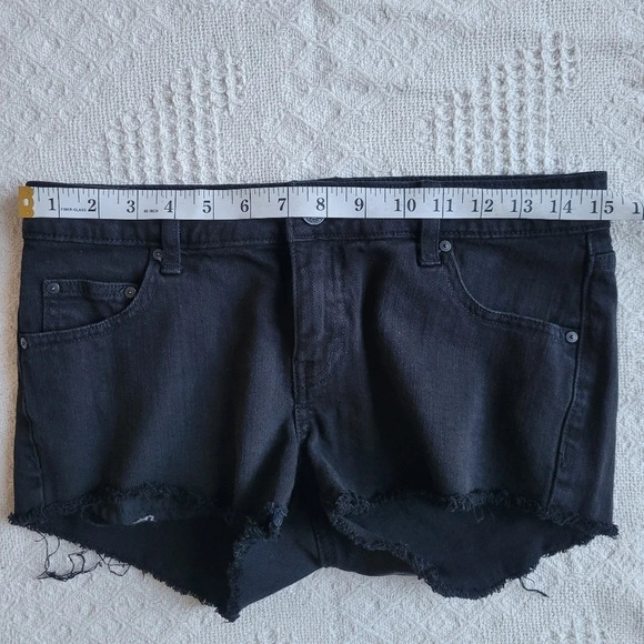Aritzia/ Talula Black Denim Distressed Cut Off Shorts - Picture 6 of 8